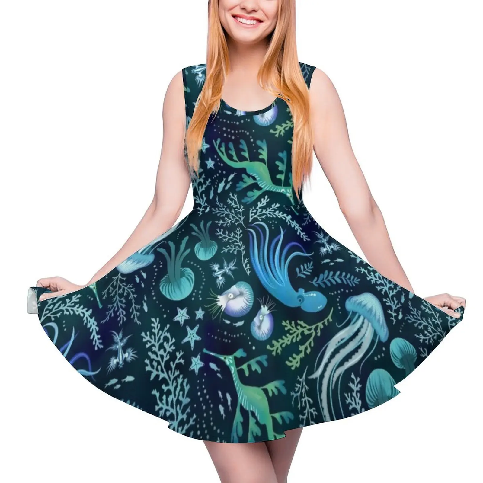 Ocean Beauty teal and blue Sleeveless Dress Summer womens clothing beach outfits for women