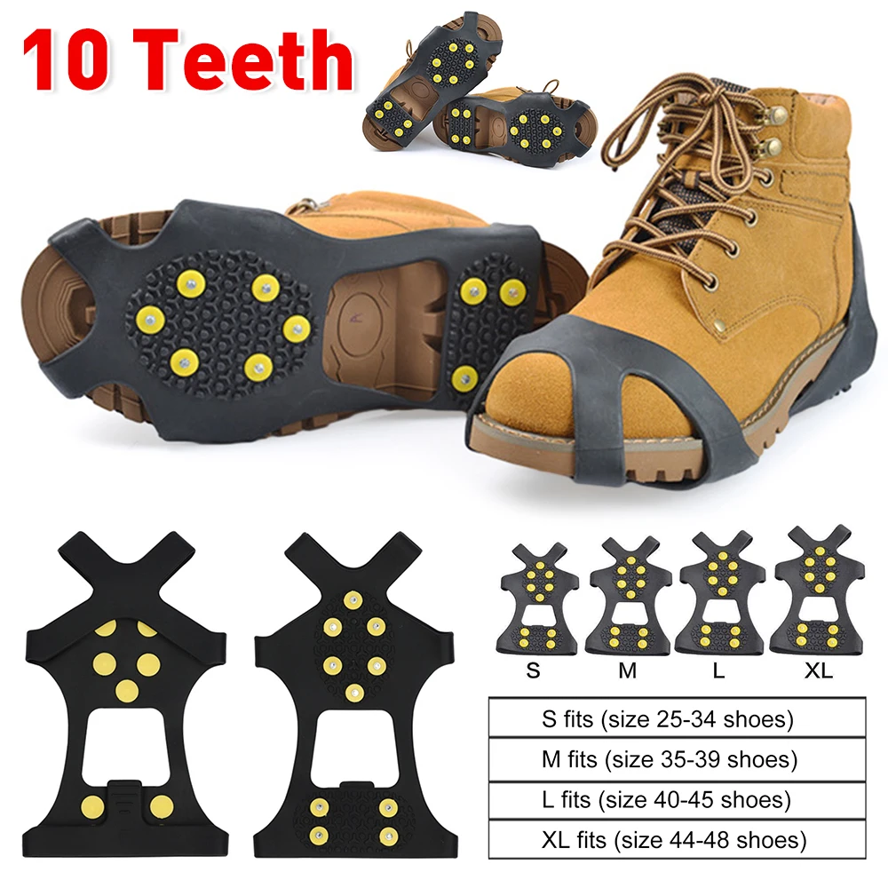 10 Teeth Studs Snow Ice Gripper Anti-Slip Rubber Traction Cleats Climbing Ice Grips Spike Shoes Crampons Walking Hiking Boots ice gripper spike climbing crampons