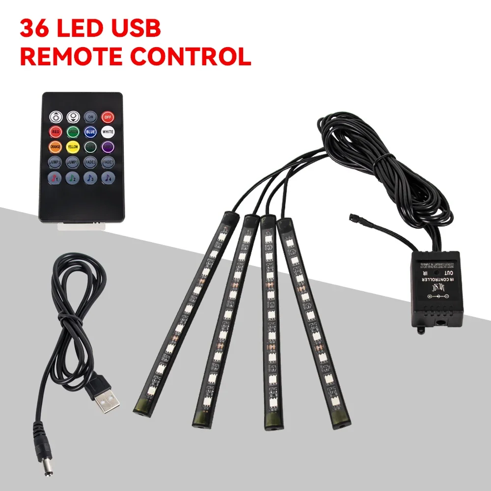 Neón 36 48 72 LED luz ambiental para pies Interior de coche Control remoto inalámbrico por aplicación de música lámpara decorativa de ambiente RGB automática