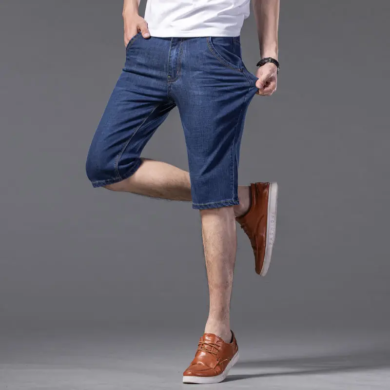 

2023 Summer Brand New Men's Fit Straight Denim Shorts Classic Style Casual Clothing Lightweight Cotton Stretch Slim Shorts A22