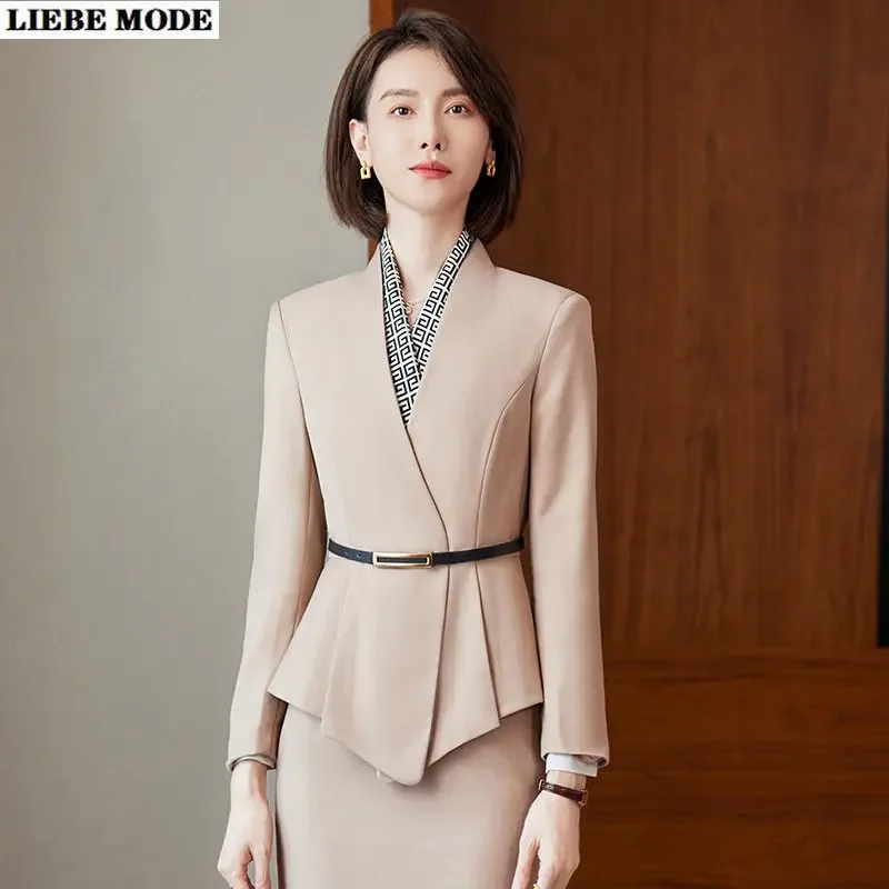 Professional Skirt Suits Women Spring Autumn Formal Slim Blazer Sets Office Ladies Business Work Wear Bodycon Midi Skirts Suite