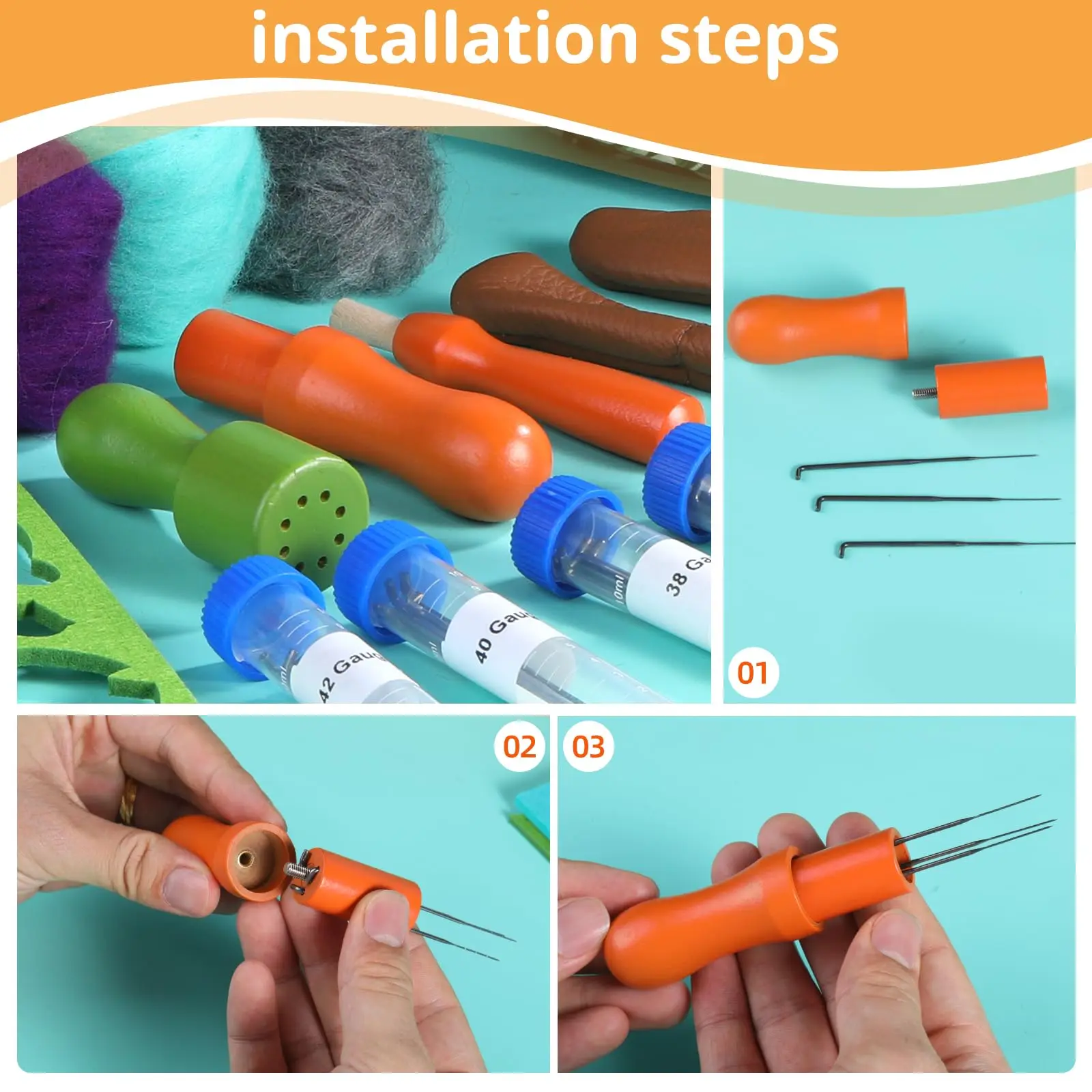 Needle Felting Kit 42 Colors Wool Roving Eyes Wool Felt Tools Instructions Handmade Toy DIY Craft, needle felting kit,wool felting kit,needle felting painting kit
