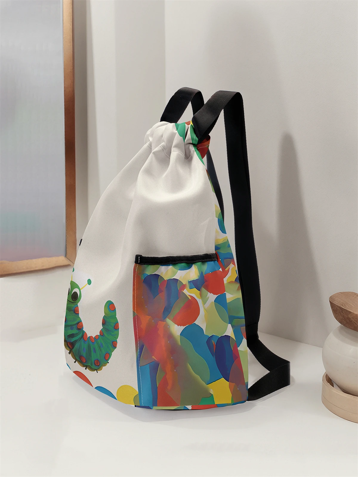 Caterpillar Pattern Drawstring Backpack - Large Capacity Durable Fitness Bag, Adjustable Shoulder Straps, Sports Beach Backpack