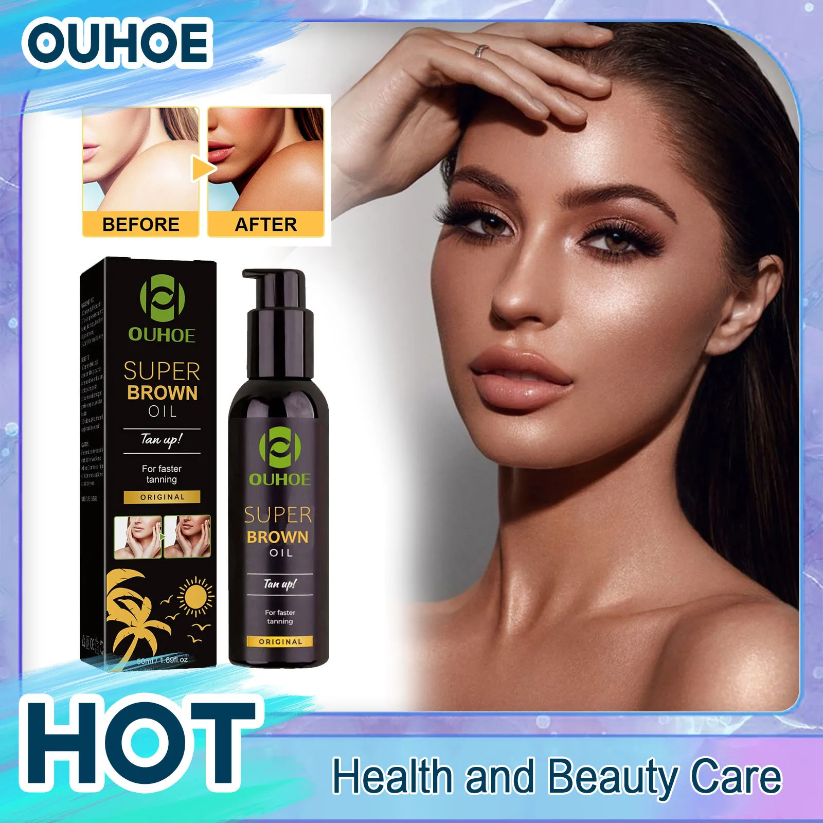 Brown Tanning Oil Sunless Self Tanning Body Bronzer Summer Beach Sexy Solarium Powerful Natural Boosting Oil 50ml