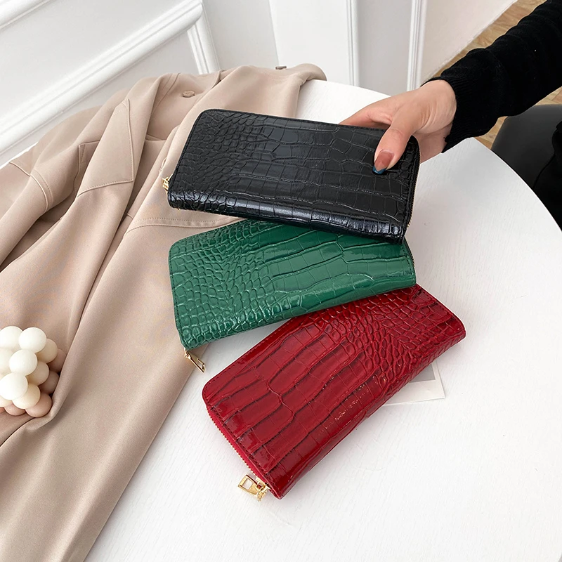 Fashion Leather PU Wallet Women Alligator Style Long Purse Women Casual Solid Phone Card Holders Classic Female Coin Purses