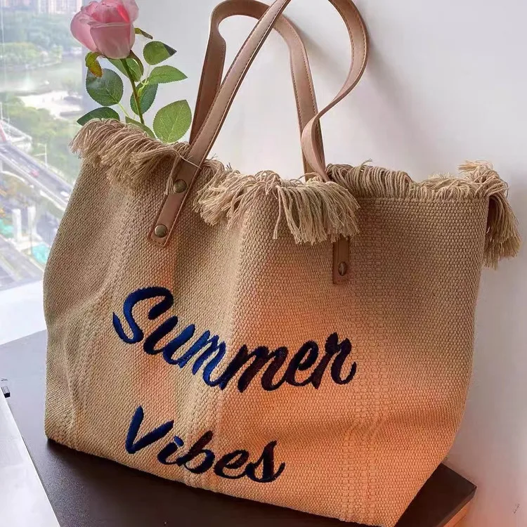 Nuova borsa da spiaggia, borsa da viaggio, borsa con nappe alla moda e semplice, borsa per la mamma, borsa a tracolla di grande capacità_voghion.com
