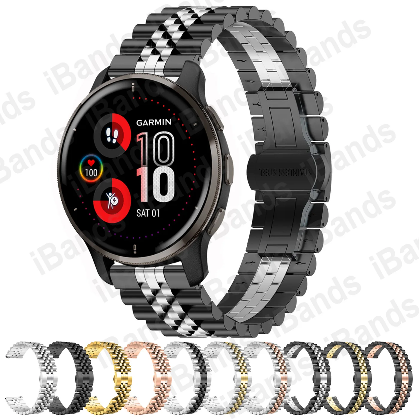 

Dual Color Stainless Steel Strap for Garmin Venu 2 Plus Watch Band Vivomove Sport Vivoactive 3 Metal Wrist Belt Replacement
