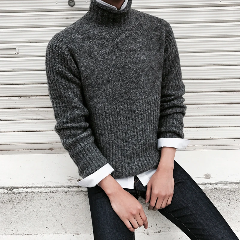

2023 Autumn and Winter Men's Blouses Long Sleeve Turtleneck Solid Retro Slim Fit Pullovers Knitted Sweaters Clothing M128