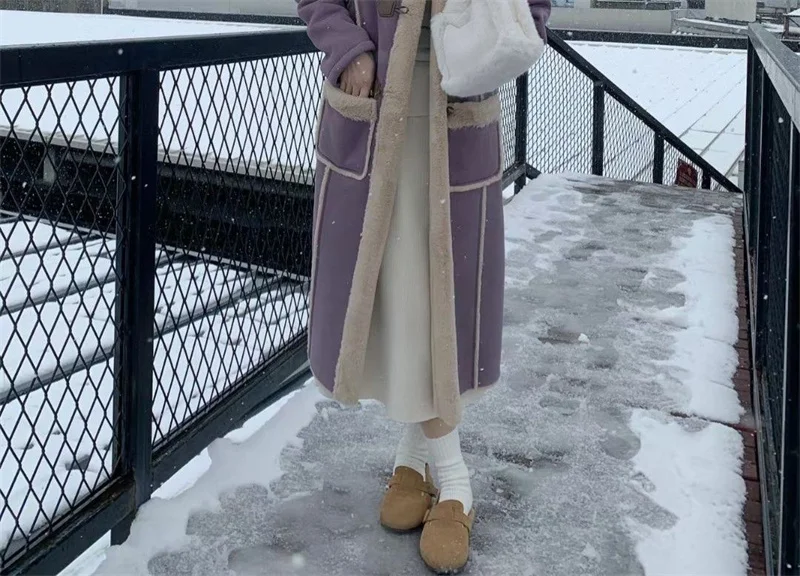 Suede Lamb Fur Coat for Women's Winter Thickened and Fur 2023 New High Grade Long Thickened Loose Warm Fur Jacket Female Purple