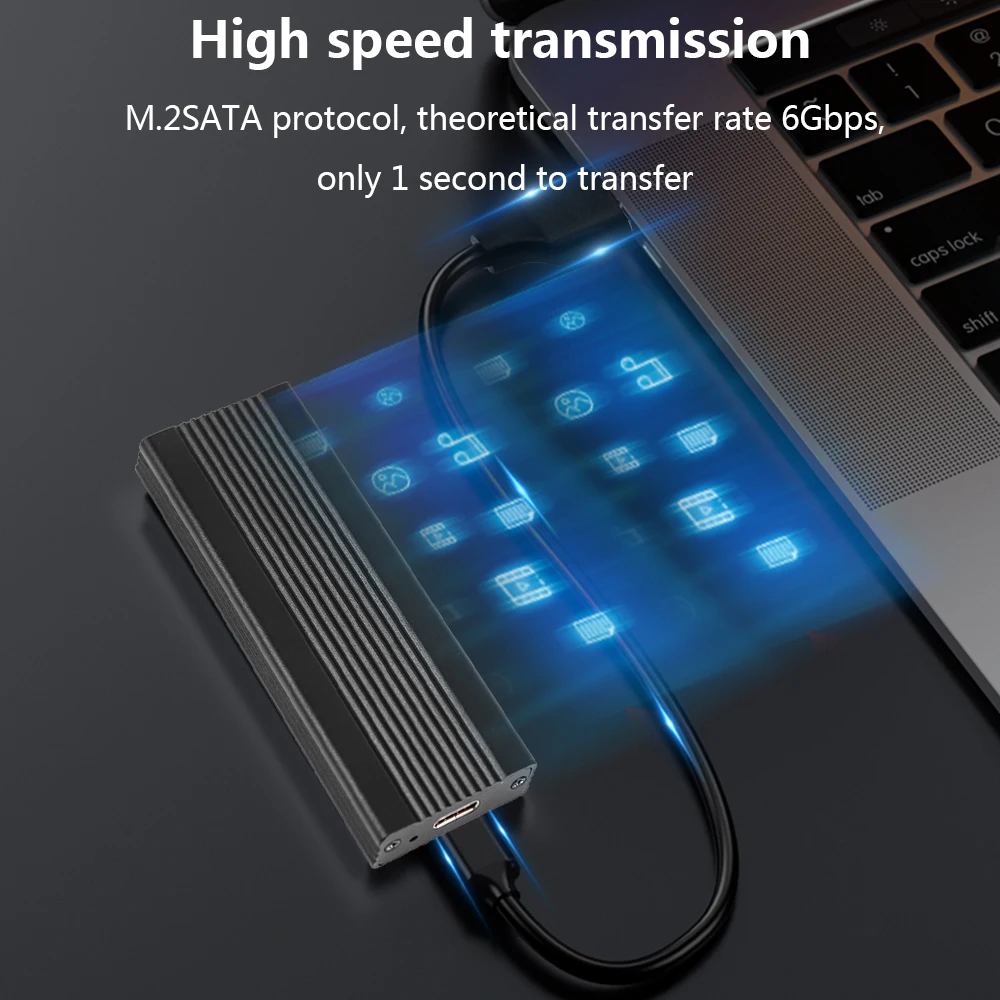TISHRIC SSD M2 어댑터 외장 하드 드라이브 케이스, SATA 프로토콜, HD M-키 하드 디스크 인클로저 박스, M.2 SSD용 USB-C 타입 케이블