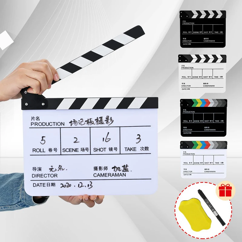 Selens Più Nuovo Clapperboard Director Video Scene Clapper Board Dry Erase Director Film Film Action Slate Clap Photography Puntelli