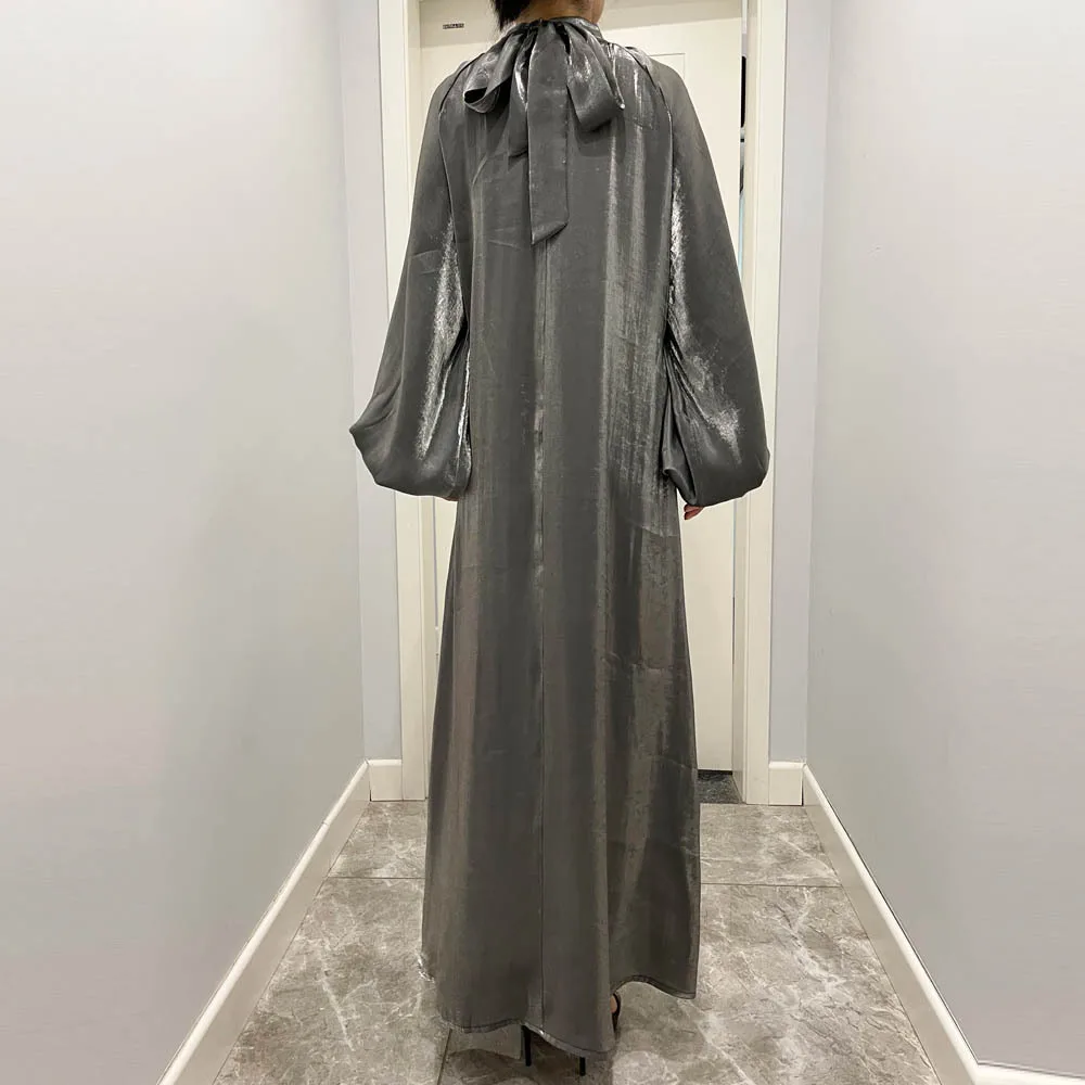 Muslim Lady Abaya Lantern Sleeve Women Long Dress Islamic Middle Eastern Turkey Dubai Jilbab Soft Shiny Ramadan Elegant Kaftan
