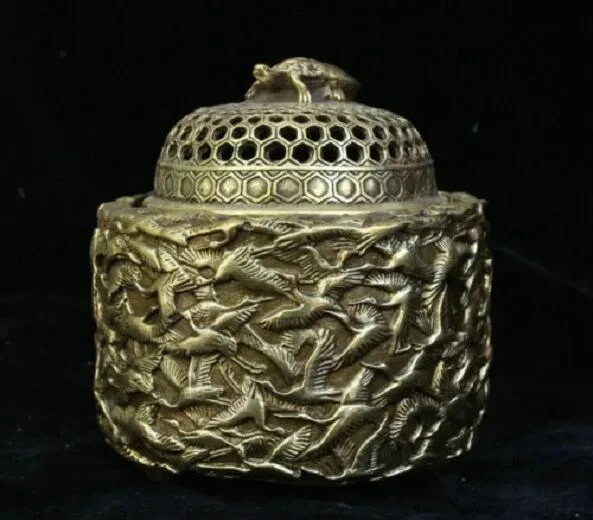 

Marked Chinese Fengshui Bronze Brass 1000 Crane Tortoise Incense Burner Censer