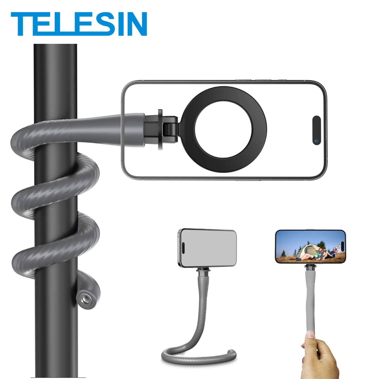 TELESIN Flexible Phone Tripod Mount Clamp Stick Pole Bike Motorcycle Phone Holder Stand for iPhone Android Phones phone tripod flexible phone tripod phone tripod mount phone holder clamp