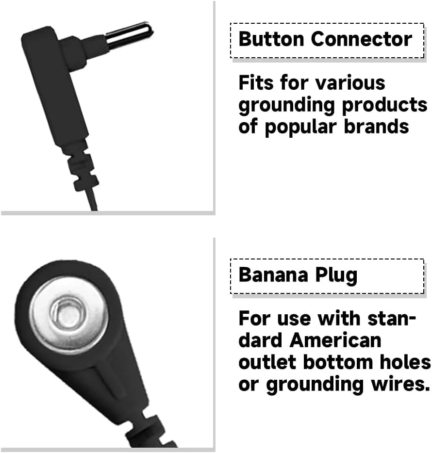 Grounding Cord Earth Connected 15 Foot High Continuity Cord for Grounding Mat，Snap Connect，Use with Pads, Sheets, Pillow Cases