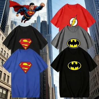 Batman Superman Wonder Woman t-shirts Flash Cartoon Cotton T-Shirt Creative Loose Casual Short Sleeve Parent casual T shirt 1