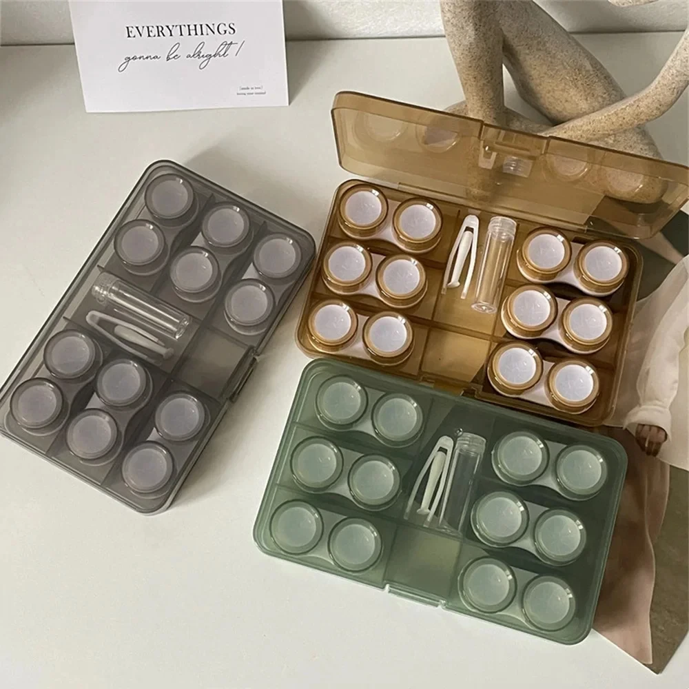 1pcs 콘택트 렌즈 케이스 핀셋 흡입 스틱 세트 또는 여행 휴가 콘택트 렌즈 주최자가있는 휴대용 플라스틱 보관 상자