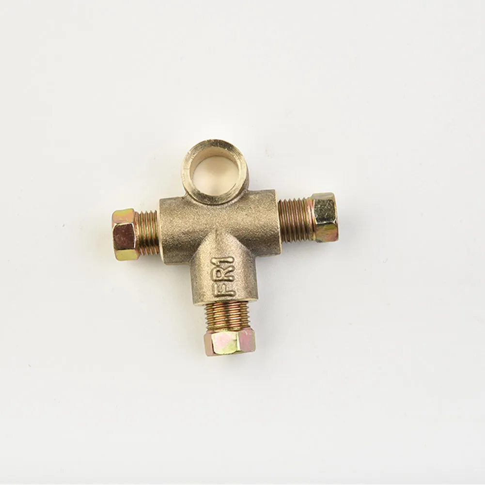 3 Way Brake T Piece Tee With 3 M10 Male Nuts Short Metric Copper 3/16 10mm Inch Replacement Parts Accessories.