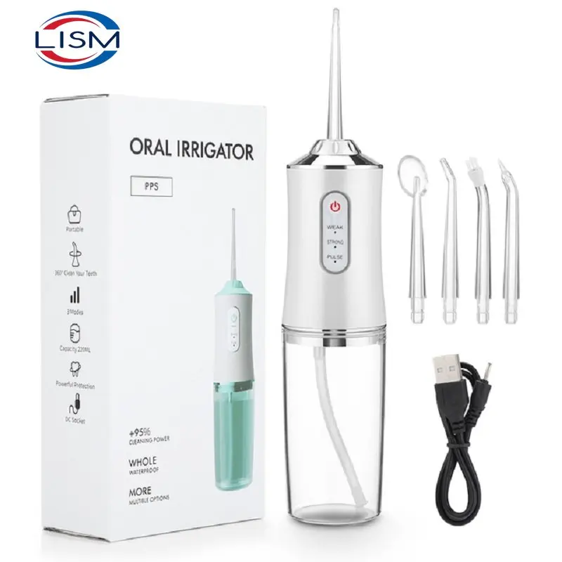 

Portable continuous oral rinse 220ml dental floss cleaner 3 modes 4 nozzles USB charging IP7 waterproof tooth whitening