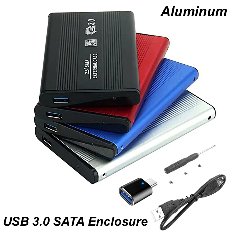 2.5 인치 SATA HDD 케이스 to Sata USB 3.0 SSD HD 하드 드라이브 디스크 외장 스토리지 인클로저 박스, USB 3.0 케이블, TYPEC 플러그 노트북 