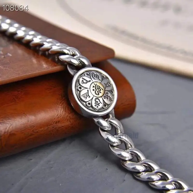 

Мужской браслет из чистого серебра S925 пробы в стиле древнего swagger, в стиле хип-хоп, с шестью словами, знаменитости