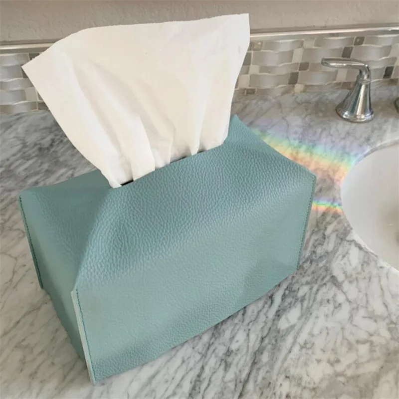 Tissue Box Cover Refined PU Leather Foldable Tissue Box Holder - Decorative Holder/Organizer for Bathroom Vanity Countertop 3
