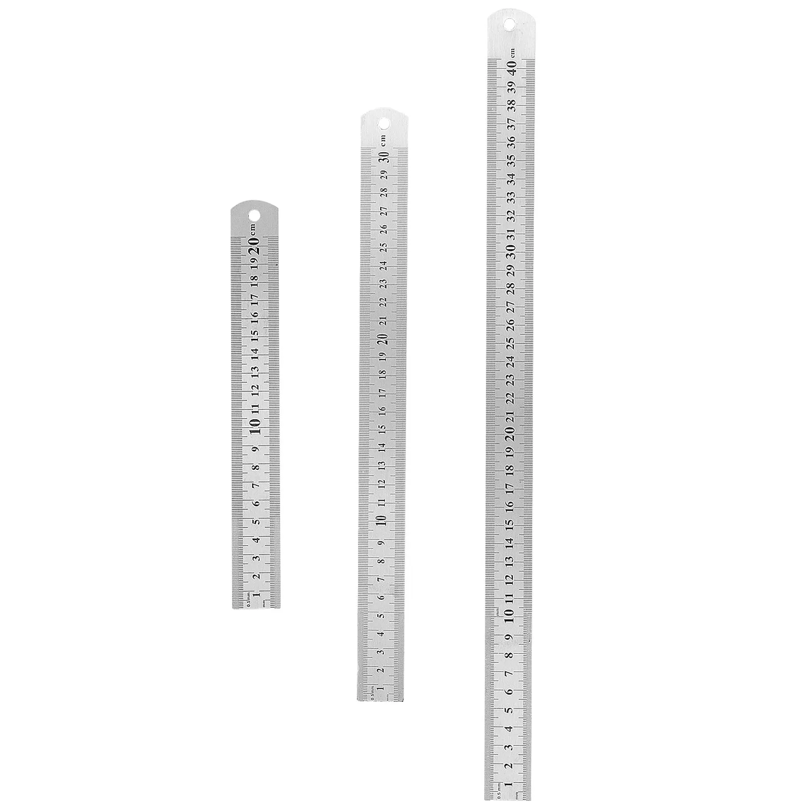 3Pcs 스테인레스 스틸 눈금자 학교 사무실 드로잉 엔지니어링을위한 이중 스케일 금속 정밀 눈금자 20Cm 30Cm 40Cm 헤비 듀티