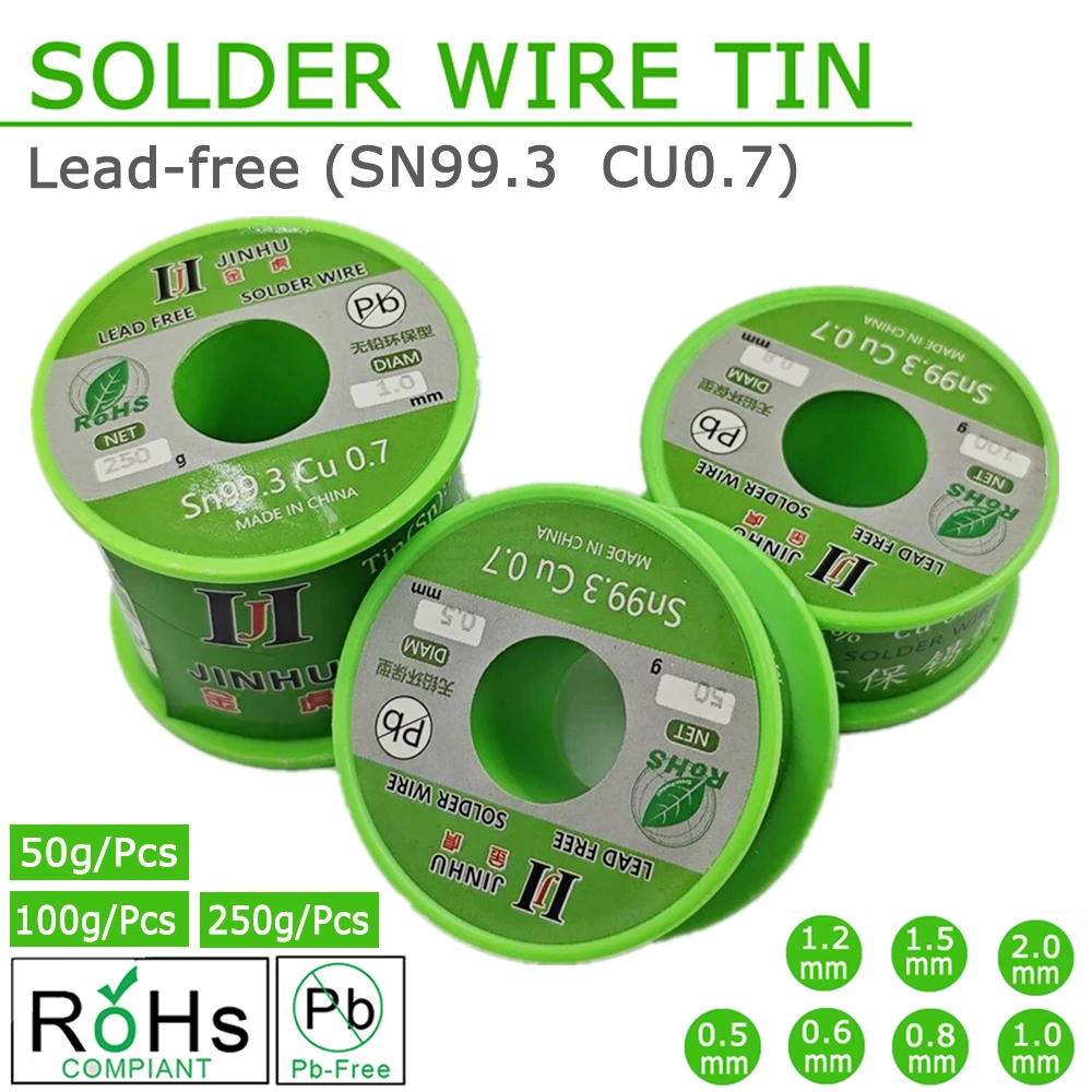 JINHU Solder Tin Wire Eco-friendly Low Melting Point No Clean Needed SN99.3 CU0.7 Leady Free Soldering Tin Wire 50g/100g/250g soldering wire soldering tin wire