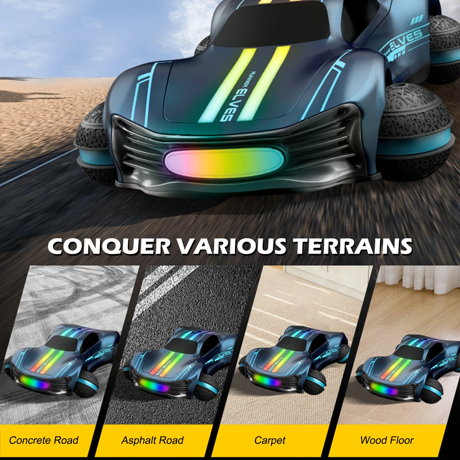Remote Control Drift Car 2.4GHz Electric Stunt Vehicle 360°Rotating Toy with All Terrain Tires LED Lights Christmas Birthday Gif 6