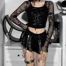 

Goth Dark Y2k Punk Chain Patchwork Women Sexy Shorts Mall Gothic Grunge Black Slim Short Bottoms High Waist Fashion Streetwear