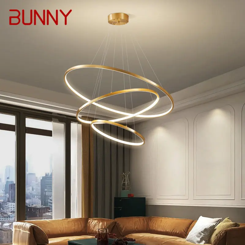 

BUNNY Nordic Copper Pendant Lamp LED Luxury Gold Simple Ring Brass Hanging Light Decor For Home Living Room Hotel