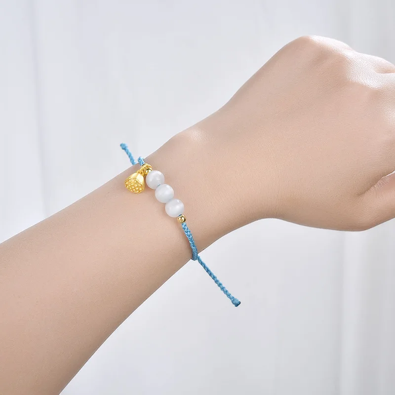 Cat's Eye Stone Opal Lotus Hand-woven Bracelets for Women Asdjustable Charm Rope Bracelet Girlfriend Gifts Hand Jewelry Pulseras