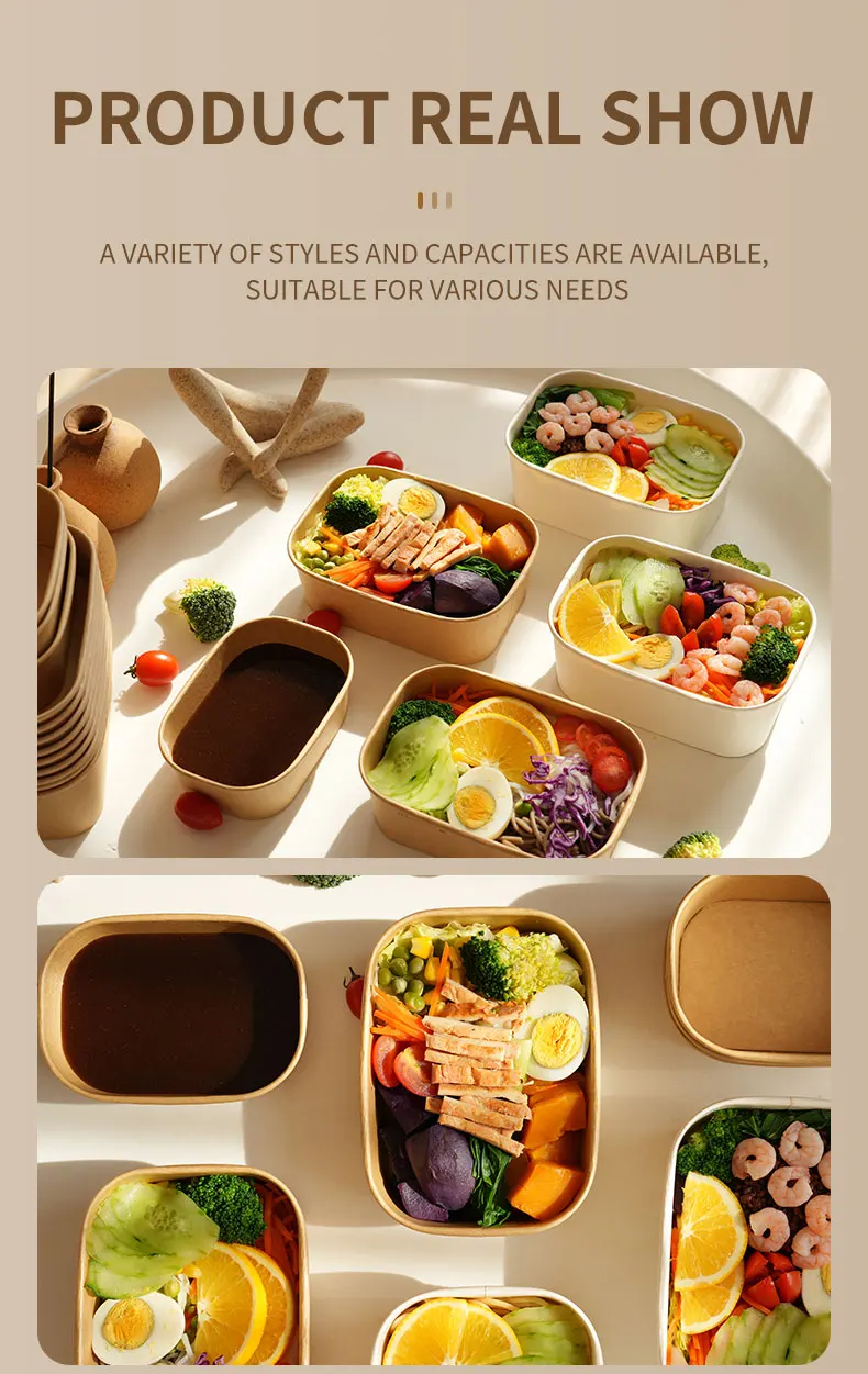25PCS 500/650/750/1000ML Kraft Paper Bowls with Lids – Disposable Round Food Containers... - SKU KPB12716 - UGI Packaging