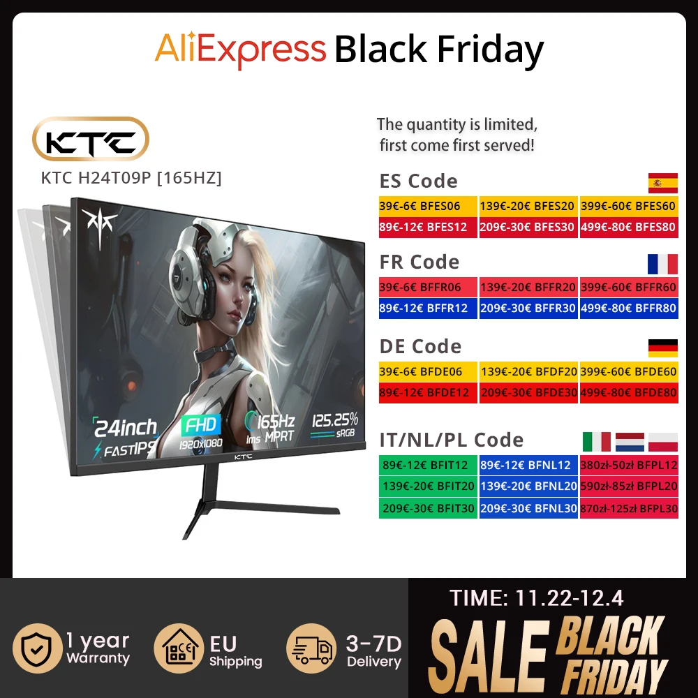 Écran PC 23,8 KTC H24F8 FHD 190Hz HDR10 1ms FreeSync – à AliExpress