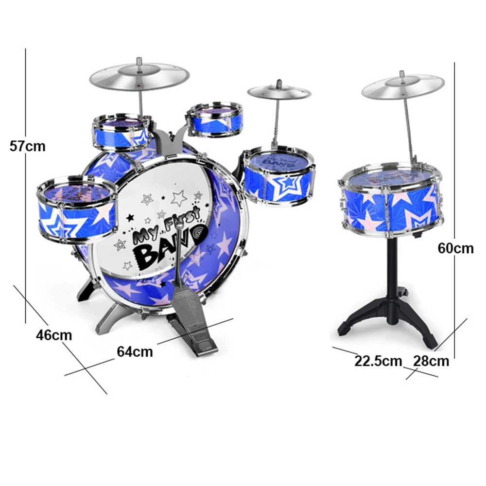 

6-Piece Kids Drum Set Drum Kit Jazz Drum Set with Folding Step Stool Cymbal Pedal Drumsticks for Junior Beginners