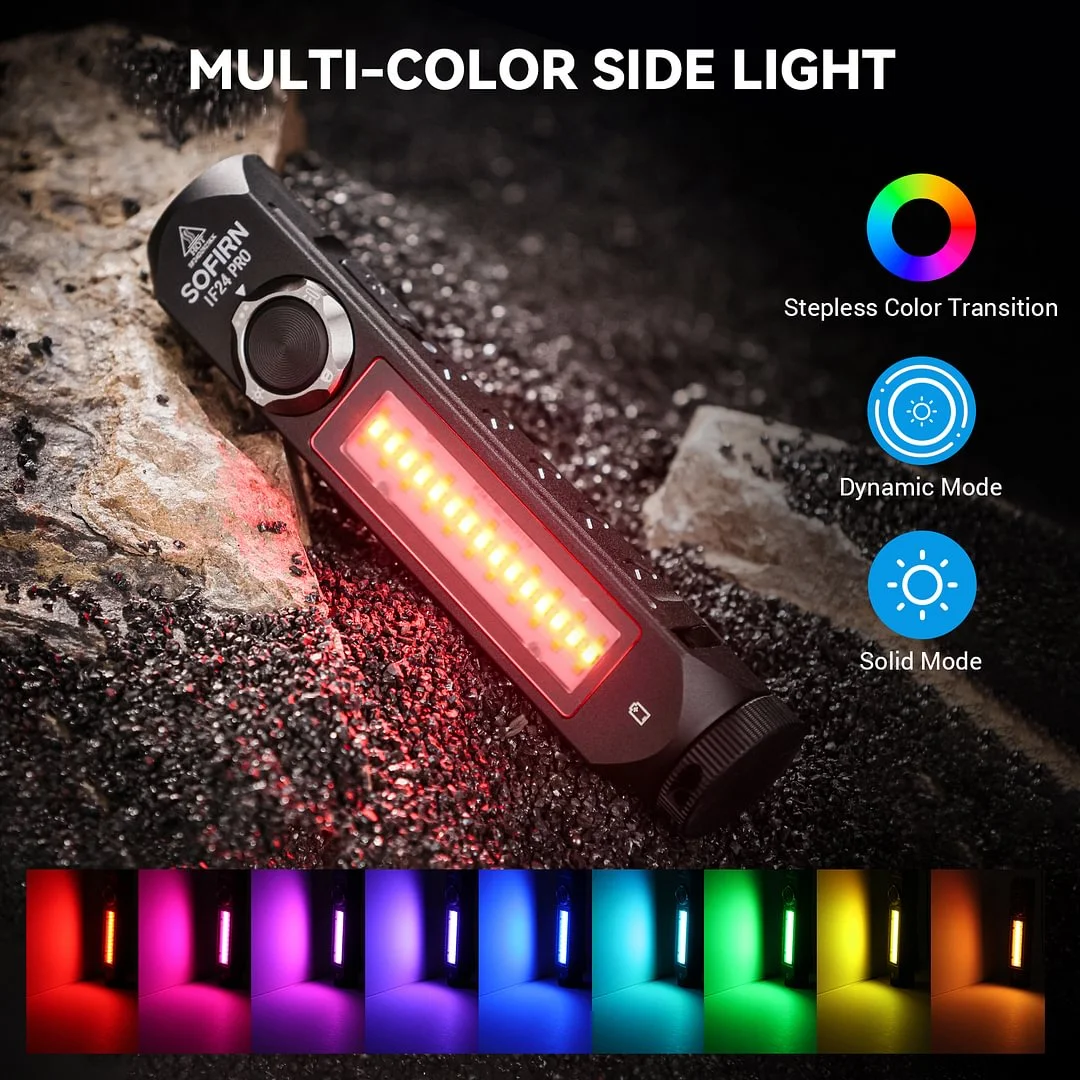 Sofirn IF24 PRO SFT40 벅 드라이버 RGB 라이트 1800lm 340m 18650 USB C 충전식 손전등 자기가 있는 홍수 스팟