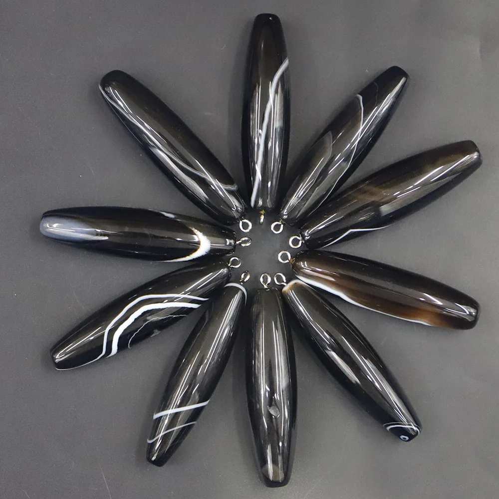 Fashion Natural Stone Black Onyx Necklaces Pendants Cylindrical Shape Reiki Charms DIY Making Jewelry Accessories 6Pcs Wholesale