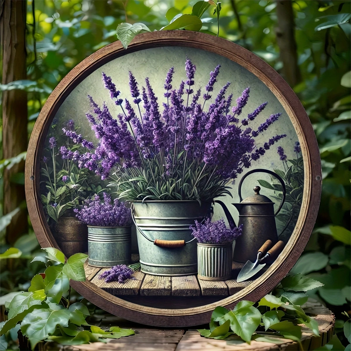 8in 2D Wooden Round Planter Flower Gardening Farmhouse Style Decorative Hanging Piece Enhances Home Atmosphere Indoor Outdoor Us - 4