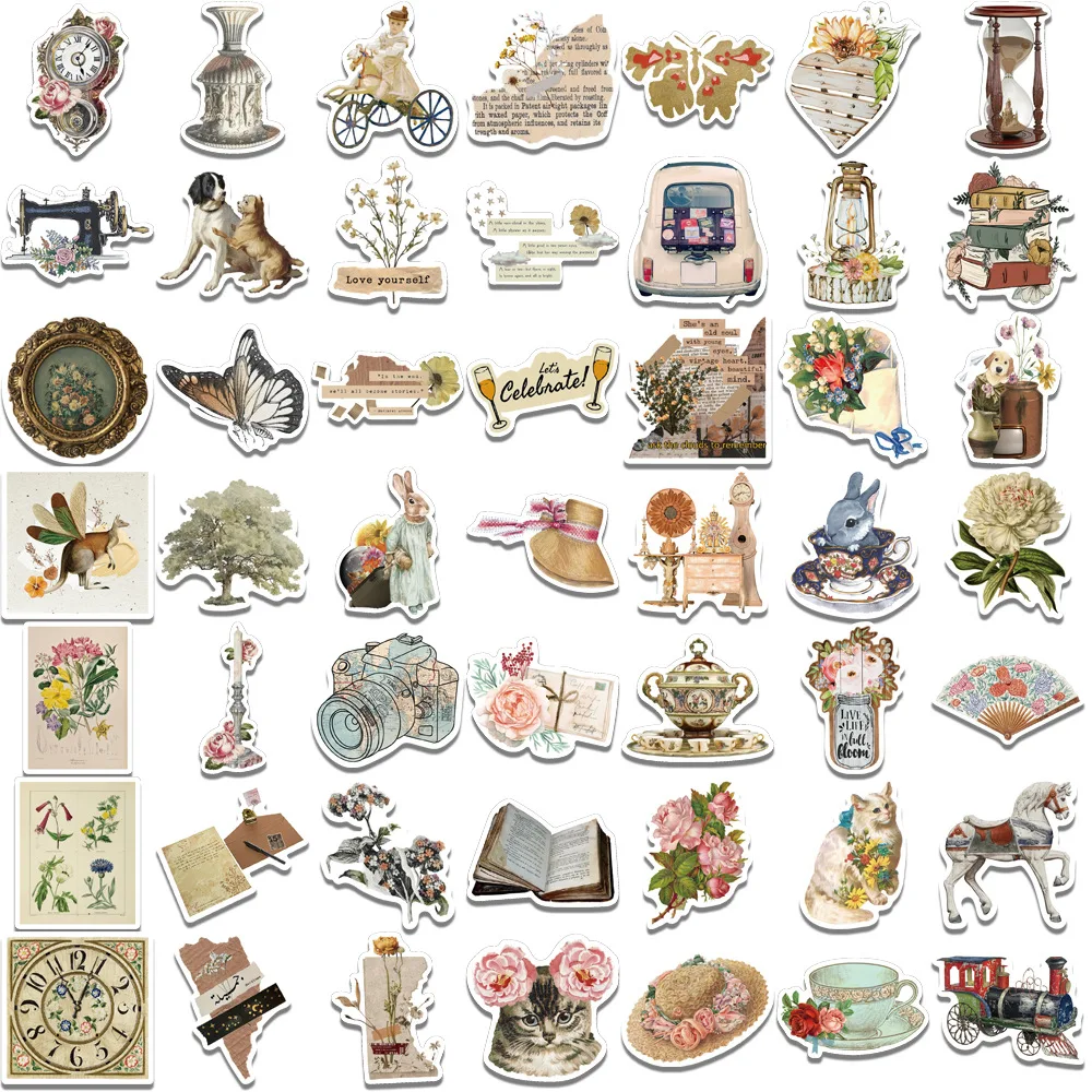 50Pcs 빈티지 동물 PVC 스티커 미적 어린이 문구 DIY 장식 스크랩북 학교 용품
