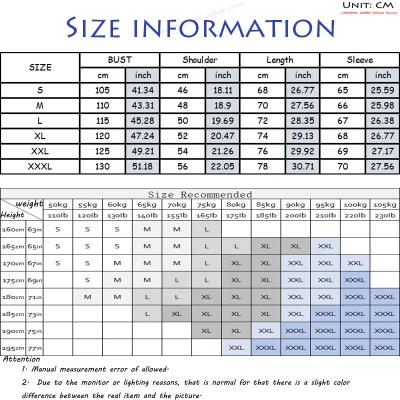 Animal Game Men Casual Sweatshirts Autumn Jacket Coats Zipper Printed Lightweight Cardigan Jerseys Outdoor Fleece Work Coats