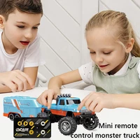 Mini RC Monster Truck with Lights & Trailer All Terrain Off-Road Truck Toy 1:64 Scale 2.4Ghz Remote Control Children Toy Gift 2