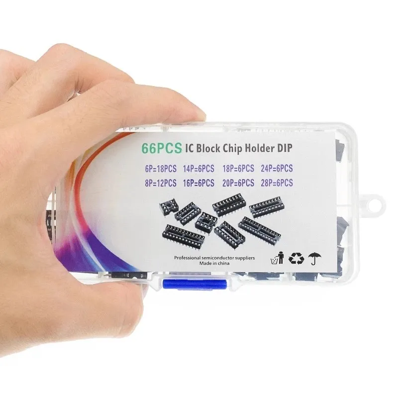 66PCS/Set DIP IC Sockets Adaptor Solder Type Kit 6,8,14,16,18,20,24,28 pins Integrated circuit IC Chip Socket image 1