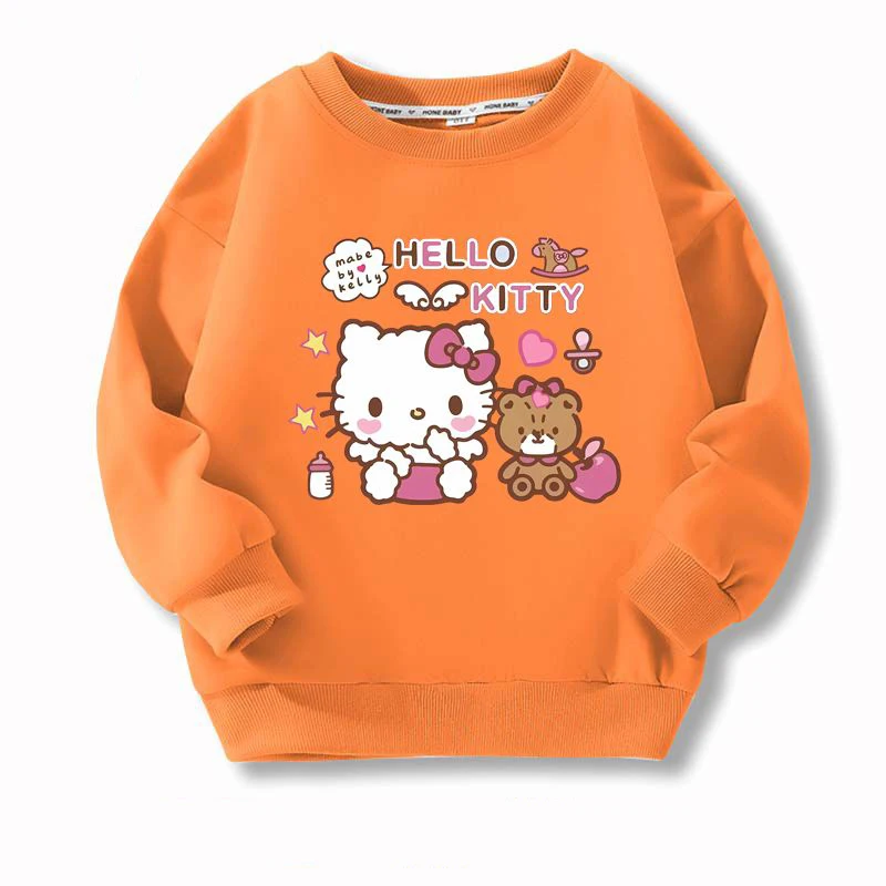 

Hello Kitty Children Sweatshirts Sanrio Pullover Fashion Kawaii Anime Cartoon Casual Clothes Girl Boy Fashion Top Kid Sportswear