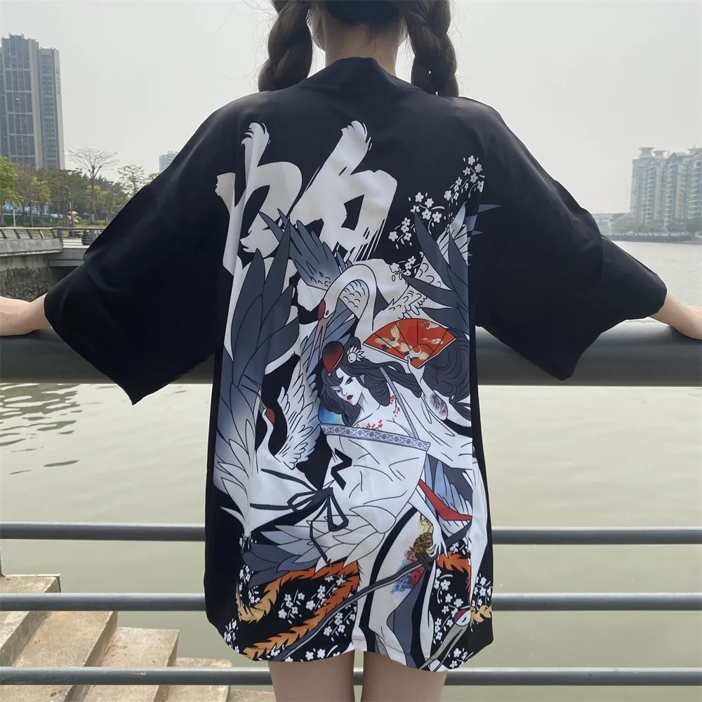 Anime Crane Print Haori Obi Belt Japanese Style Traditional Clothing 2023 Beach Kimono Women's Yukata chinese traditional hanfu belt yukata dress kimono obi belts antique style cotton linen corset han dynasty hanfu sash tie straps