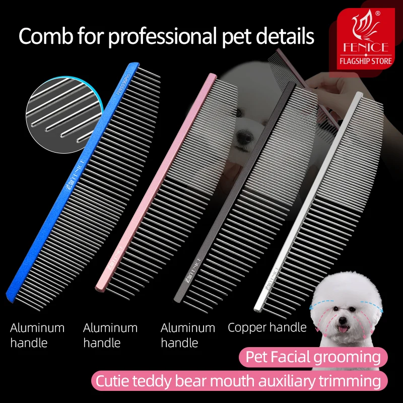 Fenice Pet Grooming Comb for Dog Metal Tail Comb Cat Animals Groomer Tools Blue/Purple/Pink/Black for Groomer Stylist