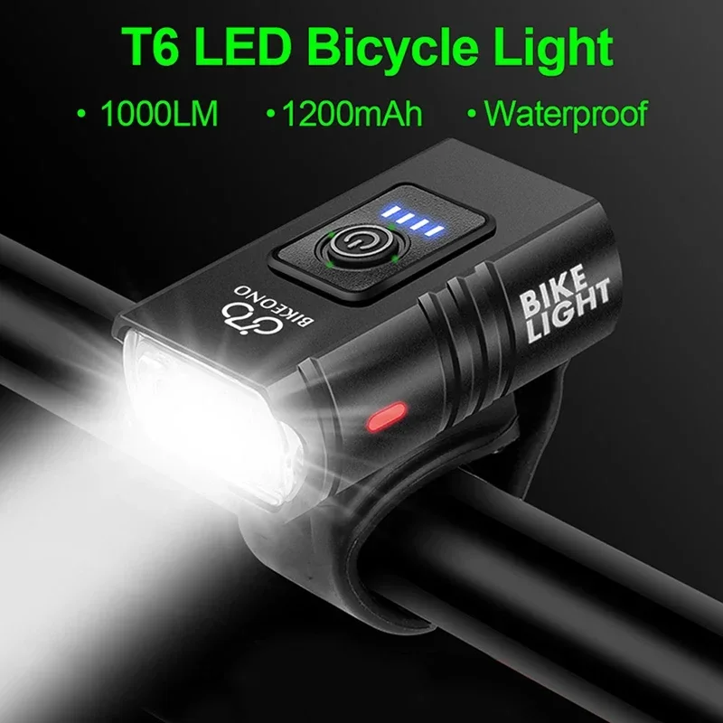 1000LM Bike Light Headlight T6 Bicycle Flashlight LED USB Rechargeable Torch Aluminum Alloy Cycling High Beam Low Accessories bike flashlight