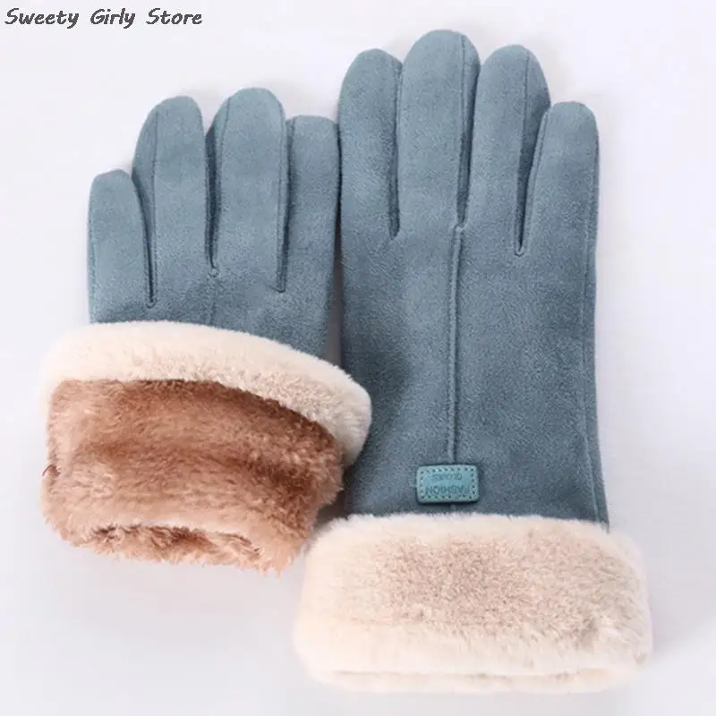 

Ladies Soft Suede Leather Gloves Wedding Party Fashion Mittens Snow Day Cold Protection Guantes 1 Pair Plush Inside Warm Gloves