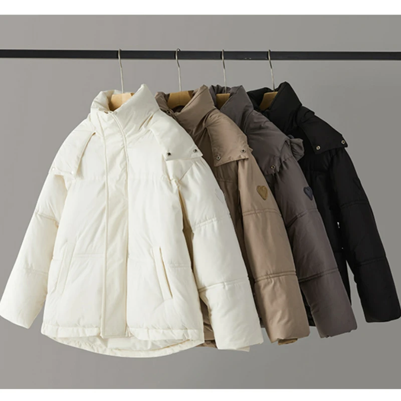 Hooded Black Loose Puffer Jacket Winter Coat Women Thick Warm Parka Embroidery Grey Coats Long Sleeve Snowsuit Korean Outerwear