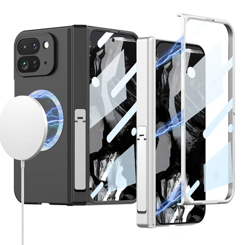 Matte Hinge Pen Holder Kickstand For Google Pixel Z Fold Magsafe Case Magnetic Wireless Charging With Tempered Film Cover