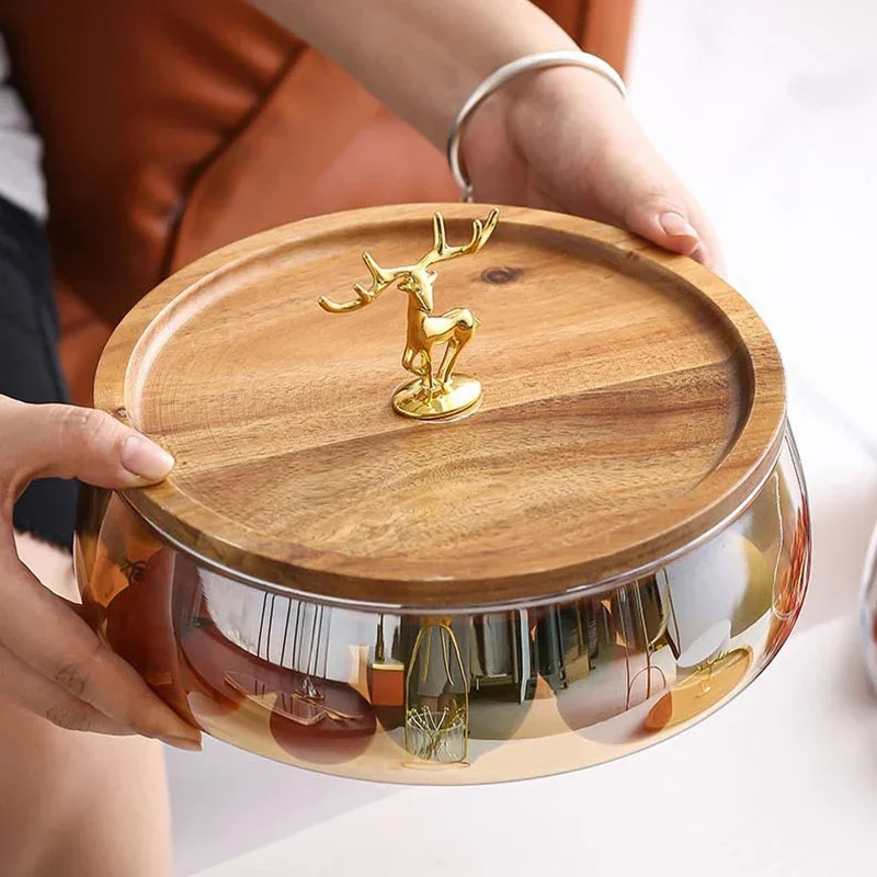 

Jars Storage Home Nuts Kitchen Cereals Lid Food Layer Wooden Candy Fruits For Double Trays Bowl Jar Container With Glass
